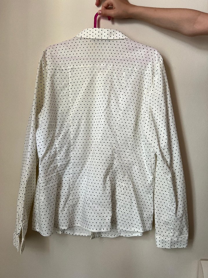Kadın Beyaz Puantiyeli Pamuklu Gömlek - Görsel 3
