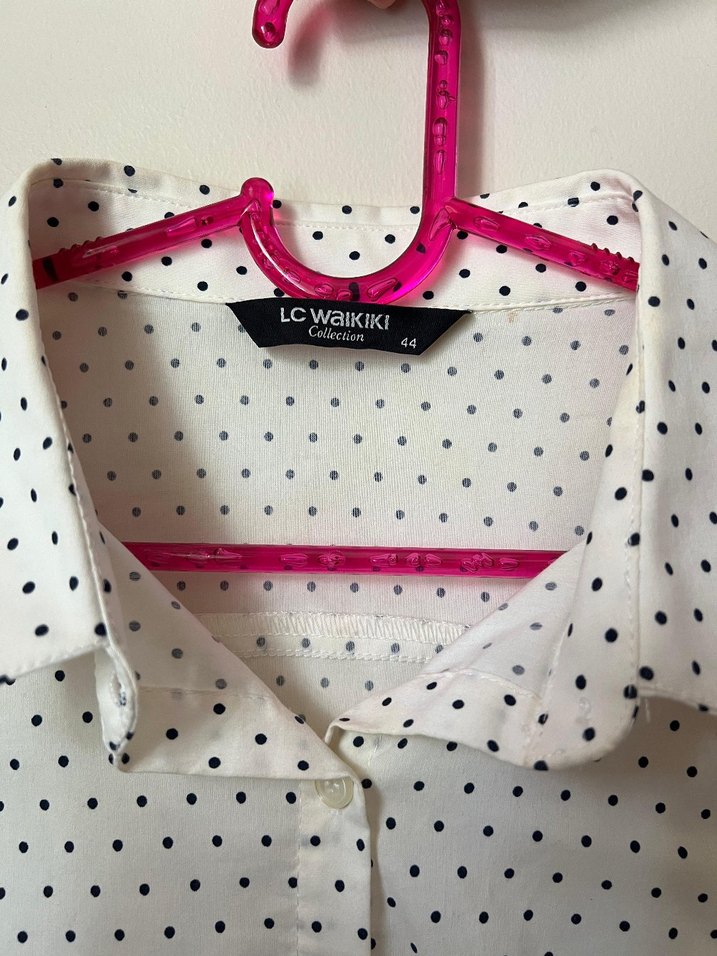 Kadın Beyaz Puantiyeli Pamuklu Gömlek - Görsel 4