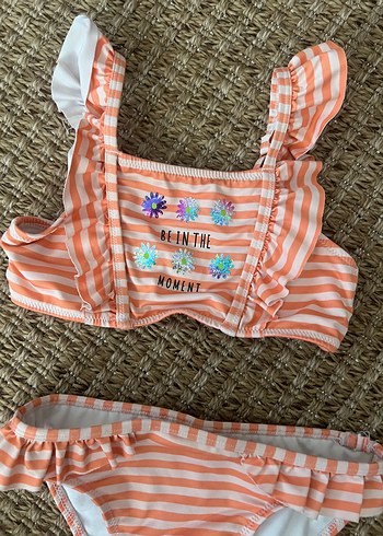 9 Yaş Beden Turuncu Çizgili Kız Bikini Takımı