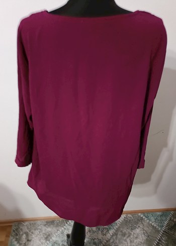 Bordo Fermuarlı V Yaka Kadın Bluz - Görsel 4