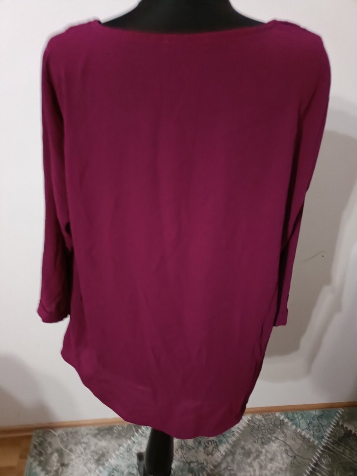 Bordo Fermuarlı V Yaka Kadın Bluz - Görsel 4