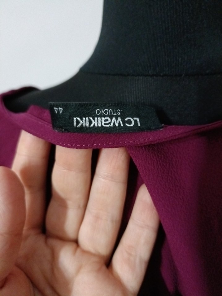 Bordo Fermuarlı V Yaka Kadın Bluz - Görsel 5