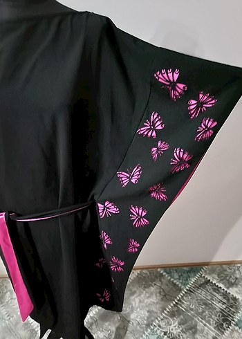 Uzun Siyah Nakışlı Kadın elbise - Görsel 2