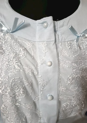 Düğmeli Beyaz Hamile Bluzu, Uzun Kollu, Pamuk - Görsel 2