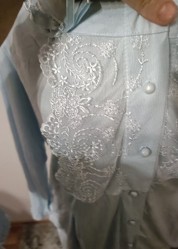 Düğmeli Beyaz Hamile Bluzu, Uzun Kollu, Pamuk - Görsel 3