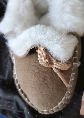 Çocuk taba Sıcak hakiki köyün yünü Kürklü Ev ayakkabı sı - Görsel 2