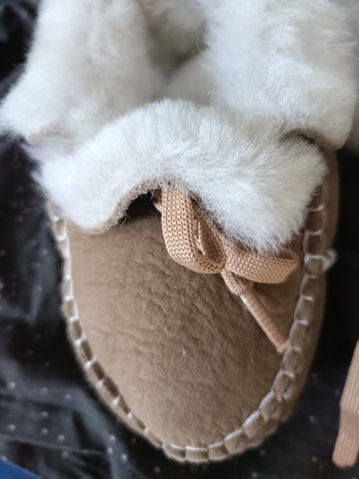 Çocuk taba Sıcak hakiki köyün yünü Kürklü Ev ayakkabı sı - Görsel 2