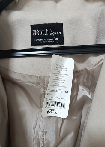 krem overiize Kadın kaşe Kaban - Görsel 6