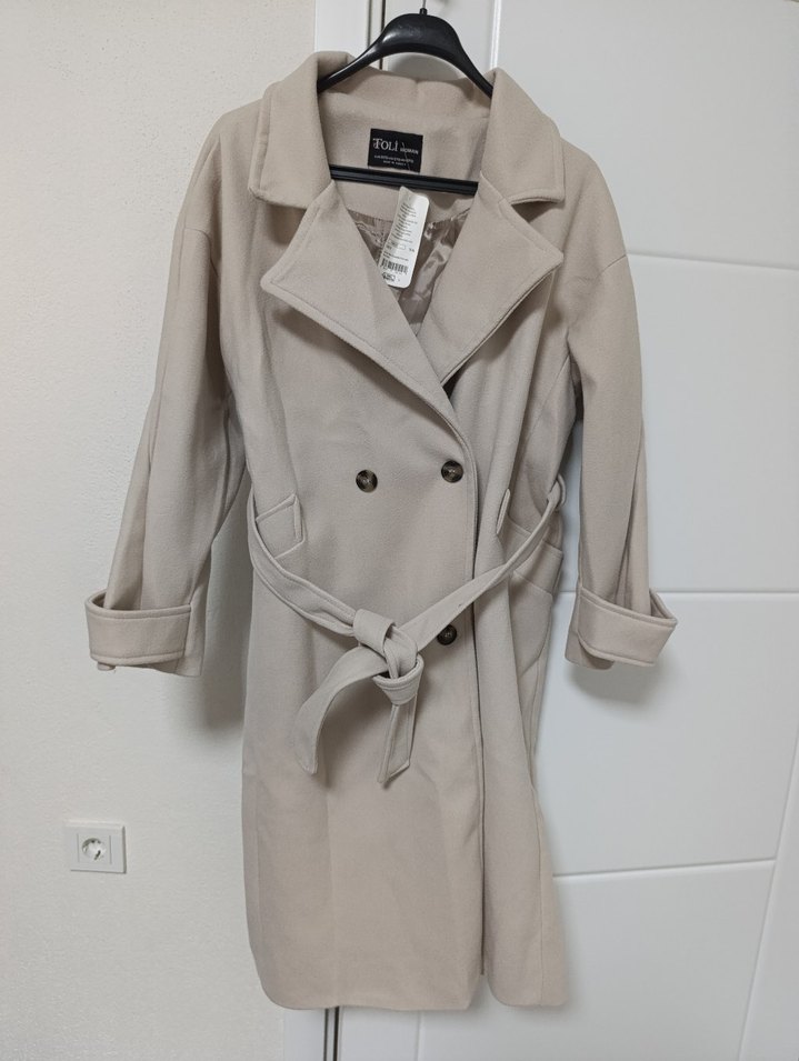 krem overiize Kadın kaşe Kaban - Görsel 5