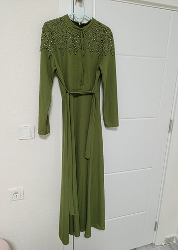 Yeşil Dantel Detaylı Uzun Kadın Elbise - Görsel 2