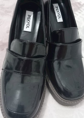 Siyah Platform Topuklu Kadın Loafer