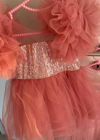 Pembe Parlak Nakışlı Kız Çocuk Elbise