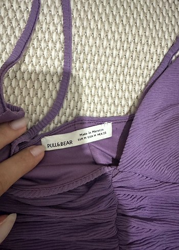 m Beden mor Renk Mor V Yaka İnce Askılı Crop Top