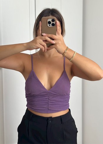 Pull and Bear Mor V Yaka İnce Askılı Crop Top