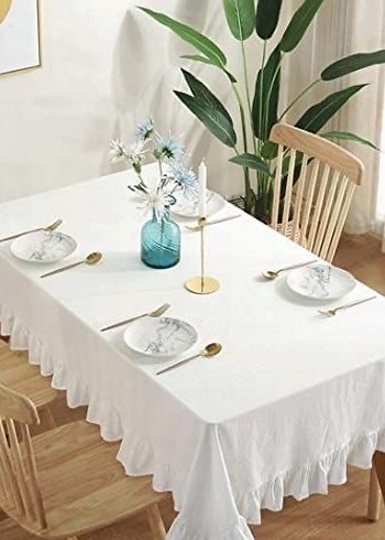 Modern Klasik Beyaz Fırfırlı Masa Örtüsü 14x180