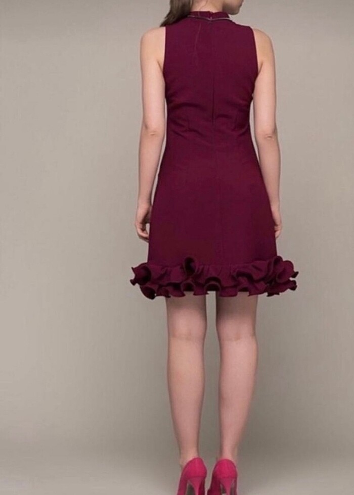 Mürdüm altı fırfırlı elbise - Görsel 3