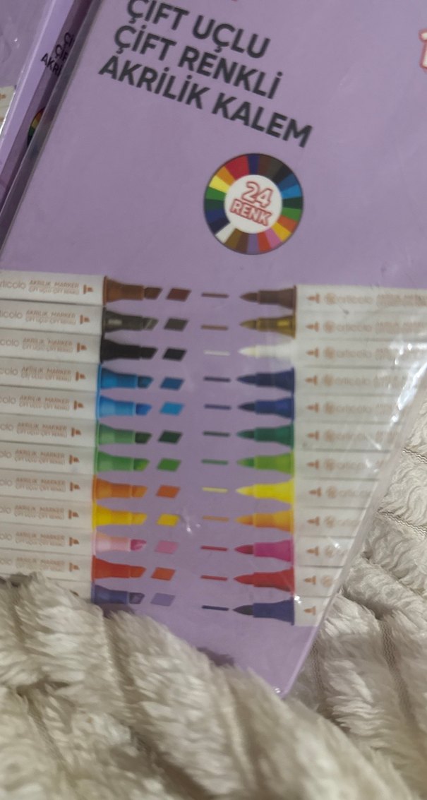 Çift Uçlu Pastel Renkli Akrilik Kalem 12'li - Görsel 2