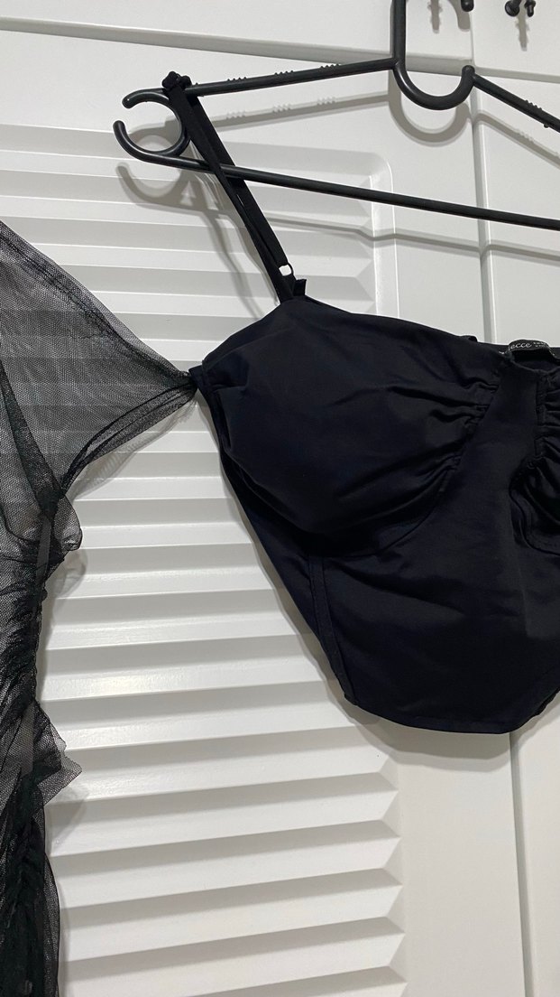 Siyah Drapeli Gotik Mini Büstiyer - Görsel 3