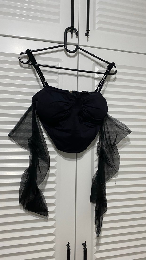 Siyah Drapeli Gotik Mini Büstiyer - Görsel 2