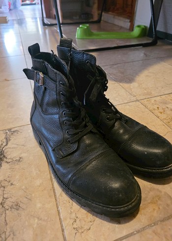 Tokalı Siyah Deri Erkek Biker Botları - Görsel 3