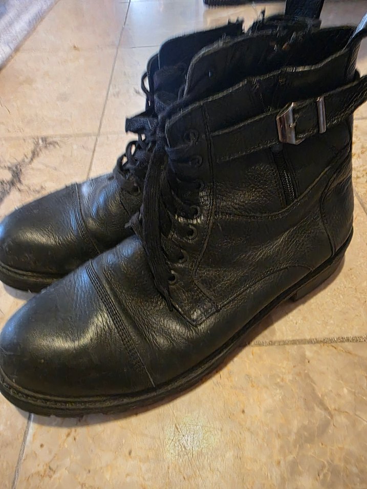 Tokalı Siyah Deri Erkek Biker Botları - Görsel 2