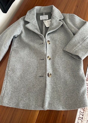 Gri unisex Çocuk Düğmeli Yün Kaban - Görsel 4