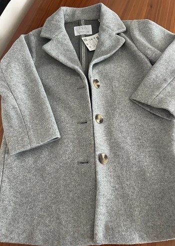 Gri unisex Çocuk Düğmeli Yün Kaban - Görsel 2