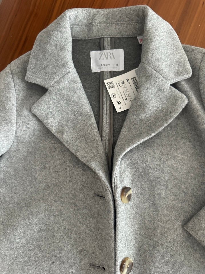 Gri unisex Çocuk Düğmeli Yün Kaban - Görsel 3