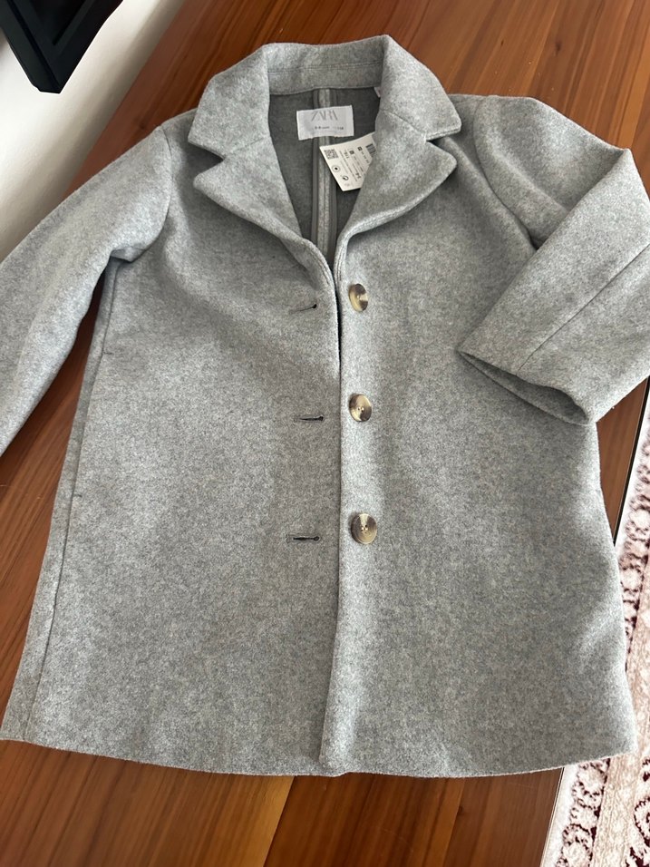 Gri unisex Çocuk Düğmeli Yün Kaban - Görsel 4