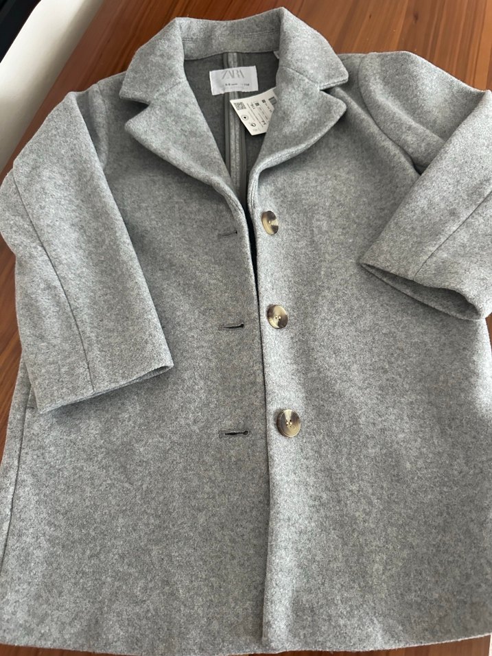 Gri unisex Çocuk Düğmeli Yün Kaban - Görsel 2