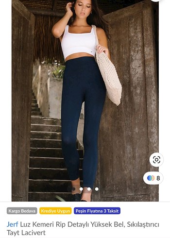 Jerf Luz Yüksek Bel Lacivert Tayt - Görsel 2