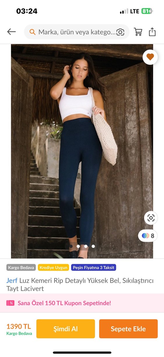 Jerf Luz Yüksek Bel Lacivert Tayt - Görsel 2