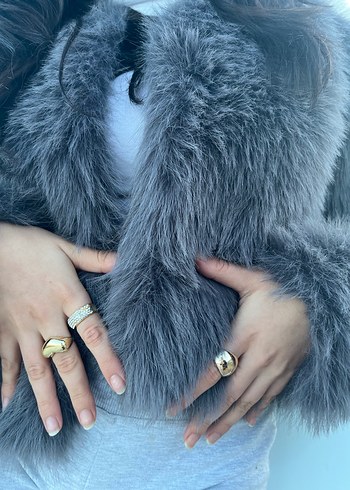 Antrasit bisiklet yaka kadın suni kürk - Görsel 4