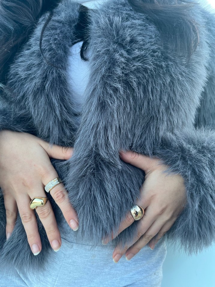 Antrasit bisiklet yaka kadın suni kürk - Görsel 4