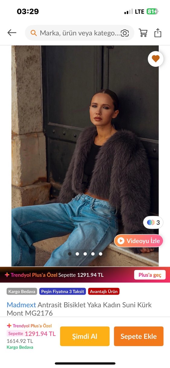 Antrasit bisiklet yaka kadın suni kürk - Görsel 3