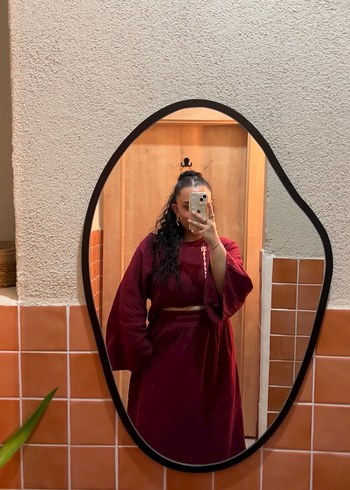 Bordo Uzun Etnik Desenli Kadın takım - Görsel 3