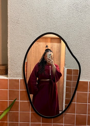 Bordo Uzun Etnik Desenli Kadın takım - Görsel 2