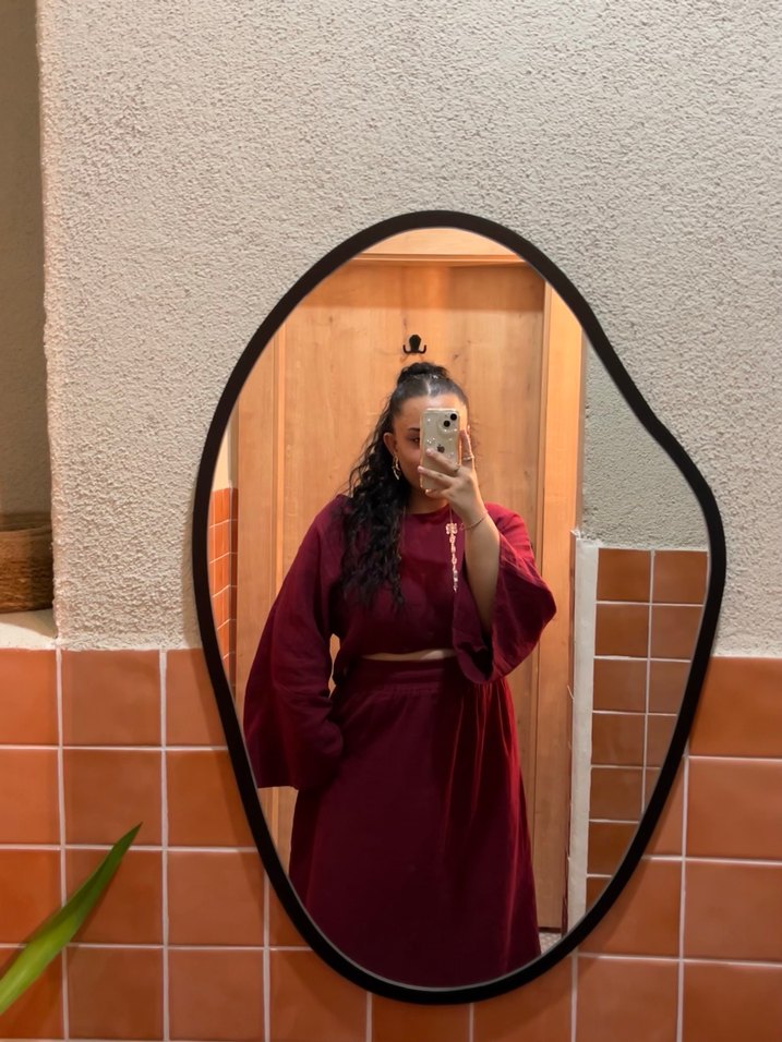 Bordo Uzun Etnik Desenli Kadın takım - Görsel 3