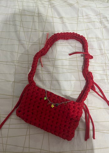 Örgü Kırmızı çanta - Görsel 3