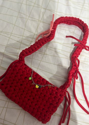 Örgü Kırmızı çanta - Görsel 2