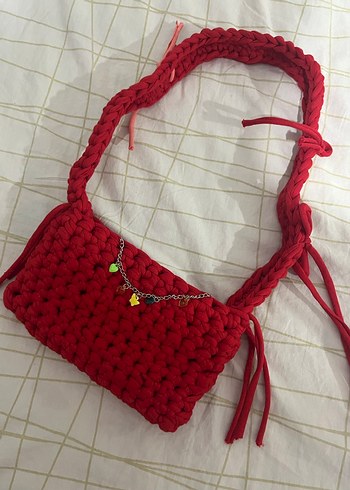 Örgü Kırmızı çanta - Görsel 5
