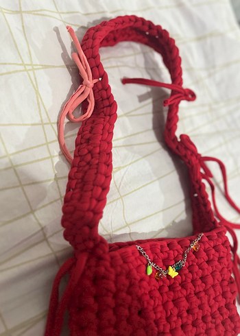 Örgü Kırmızı çanta - Görsel 4