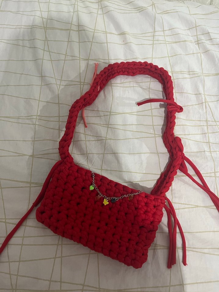 Örgü Kırmızı çanta - Görsel 3