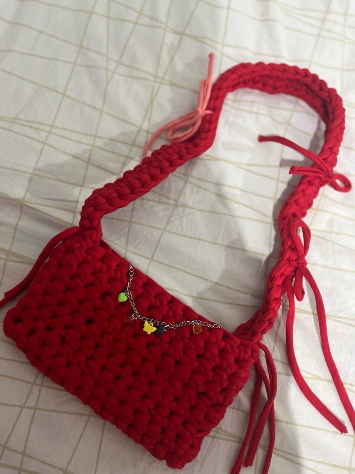 Örgü Kırmızı çanta - Görsel 2