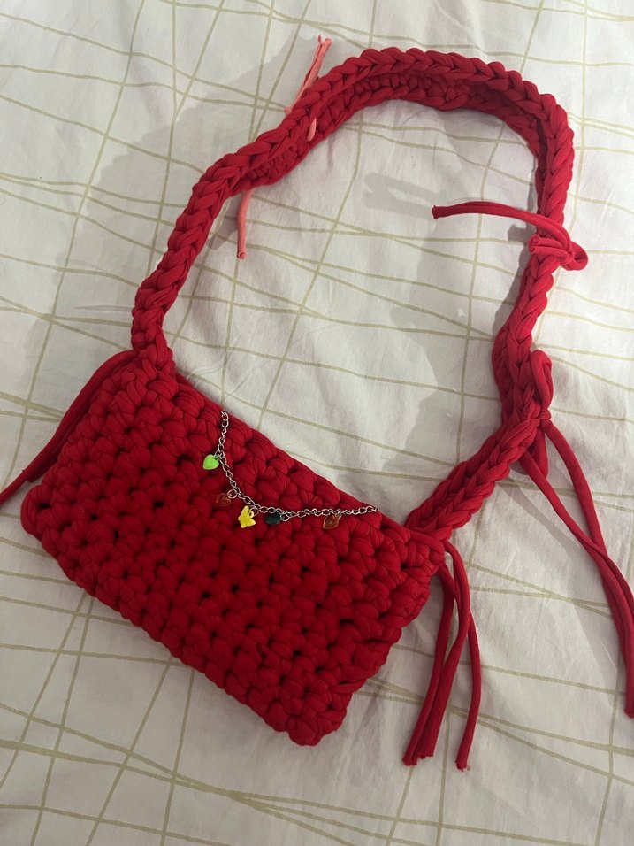 Örgü Kırmızı çanta - Görsel 5