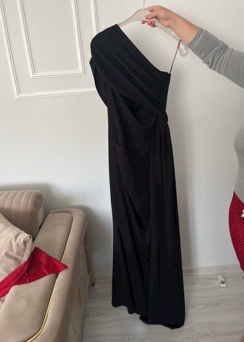 Siyah Drapeli Uzun Abiye Elbise - Görsel 3