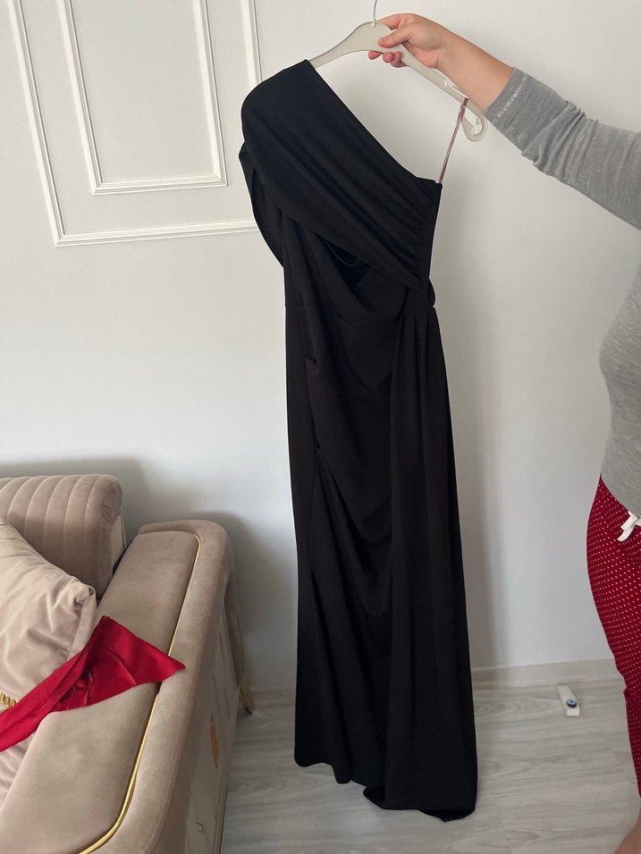 Siyah Drapeli Uzun Abiye Elbise - Görsel 3