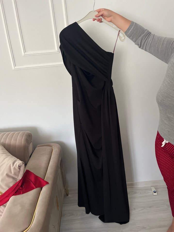 Siyah Drapeli Uzun Abiye Elbise - Görsel 2