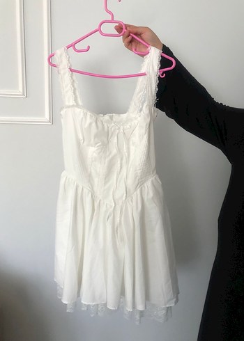 Beyaz Straplez Mini elbise - Görsel 3