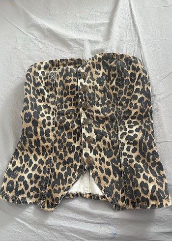 Mango Leopar Desenli Straplez Korse Bluz